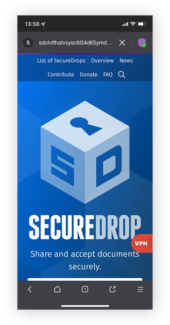 SecureDrop文件共享网站，仅能通过暗网使用暗网浏览器如Tor访问。